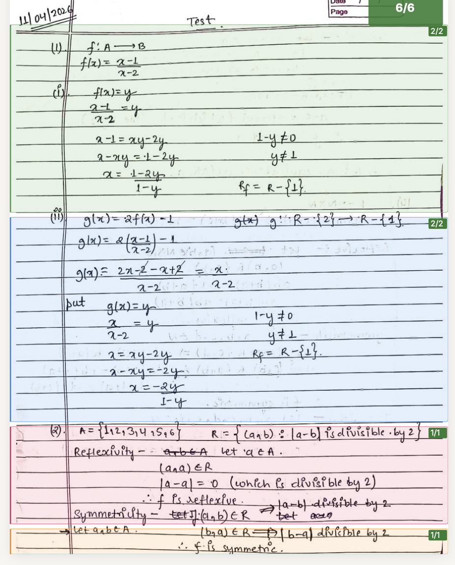 An answer sheet auto-graded by mypadh.ai, with colour-coded marks and per-question scores in the margin